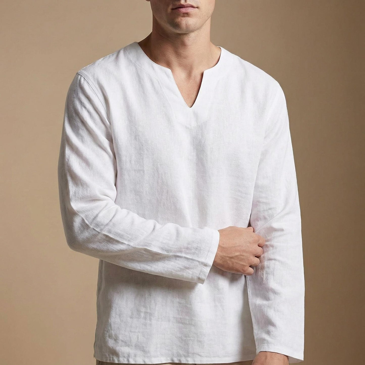 Mens Cotton Linen V-Neck Shirt | Lightweight Pullover Top